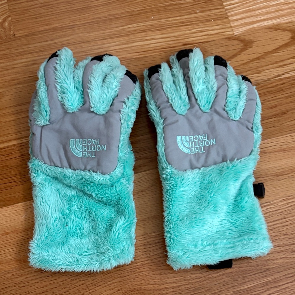 The North Face Turquoise and Gray Fleece Gloves